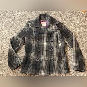 Old navy button up plaid pea coat jacket